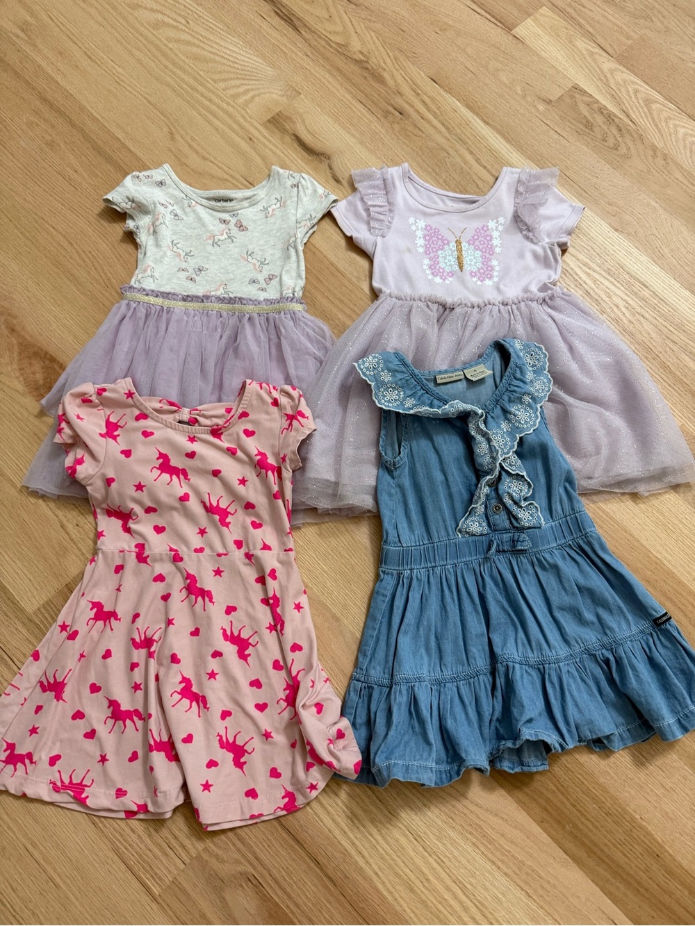 Girls' 3T dress bundle Unicorn/denim/butterfly Tull Dresses, Calvin Klein+